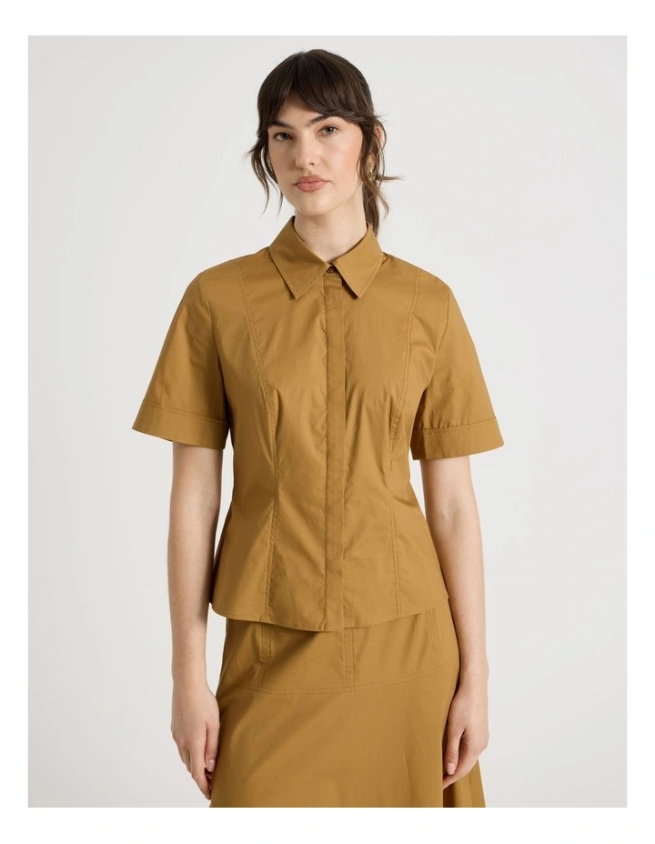Short Sleeve Peplum Shirt in Chestnut image 5