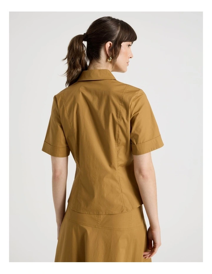 Short Sleeve Peplum Shirt in Chestnut image 6