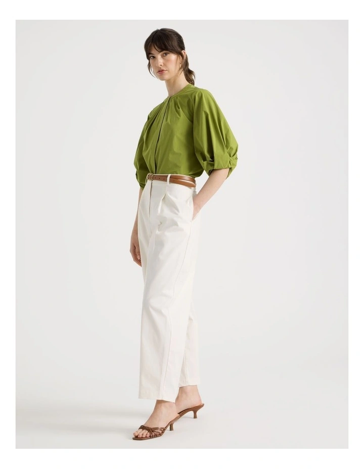 Short Sleeve Crisp Tuck Poplin Top in Chartreuse image 2