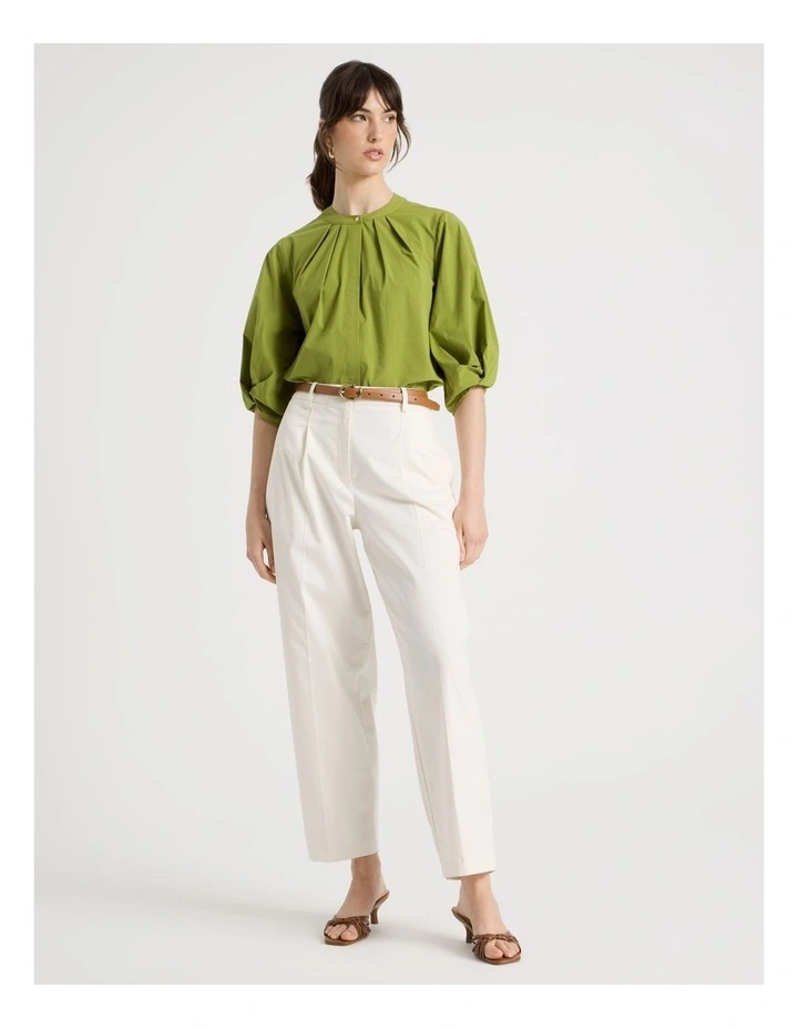 Short Sleeve Crisp Tuck Poplin Top in Chartreuse image 4
