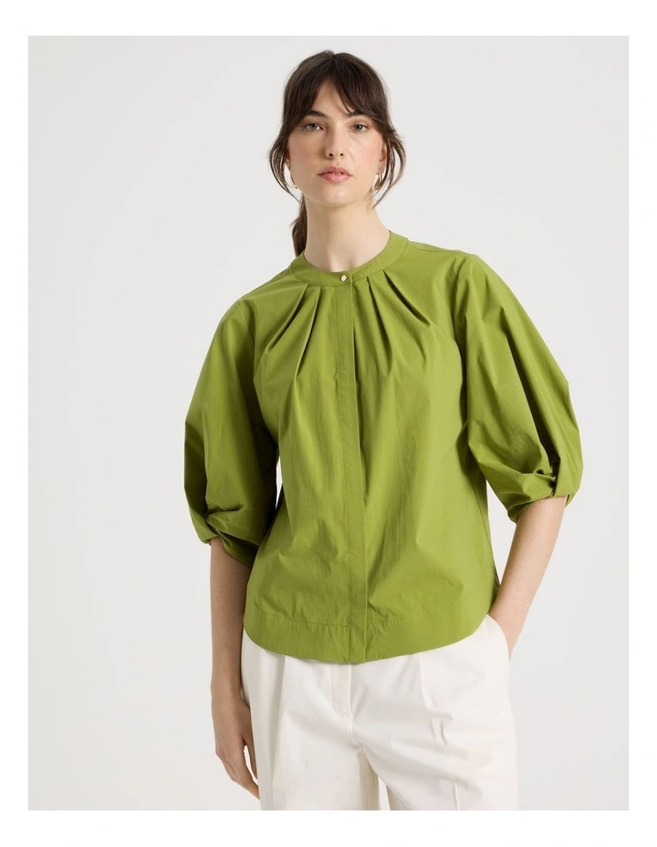 Short Sleeve Crisp Tuck Poplin Top in Chartreuse image 5