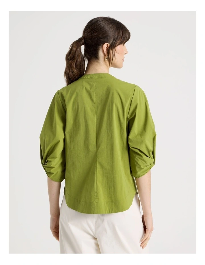 Short Sleeve Crisp Tuck Poplin Top in Chartreuse image 6