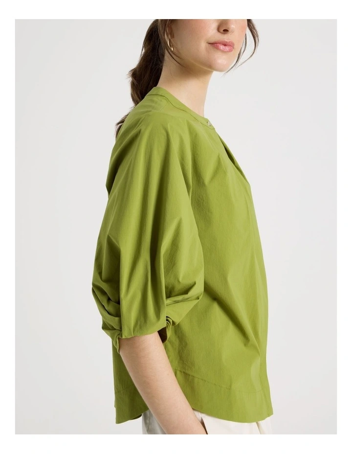 Short Sleeve Crisp Tuck Poplin Top in Chartreuse image 7