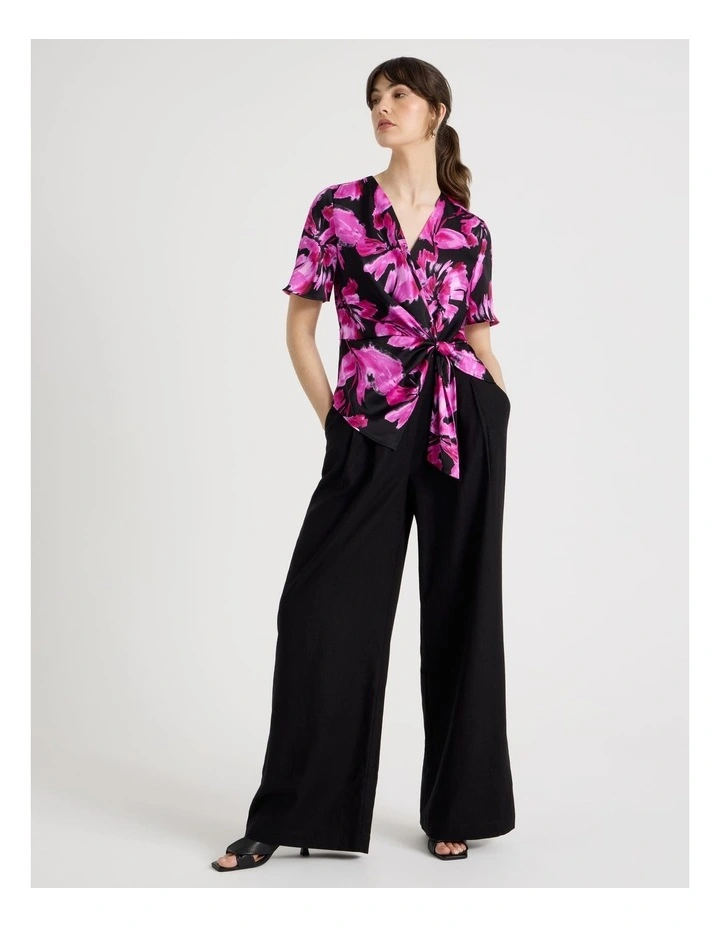 Short Sleeve Wrap Top in Pink Floral Print image 2