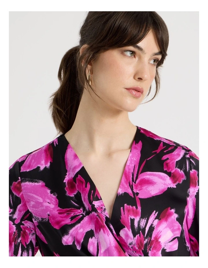 Short Sleeve Wrap Top in Pink Floral Print image 5