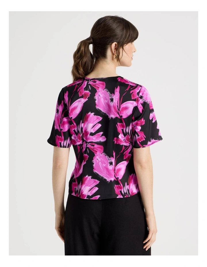 Short Sleeve Wrap Top in Pink Floral Print image 6