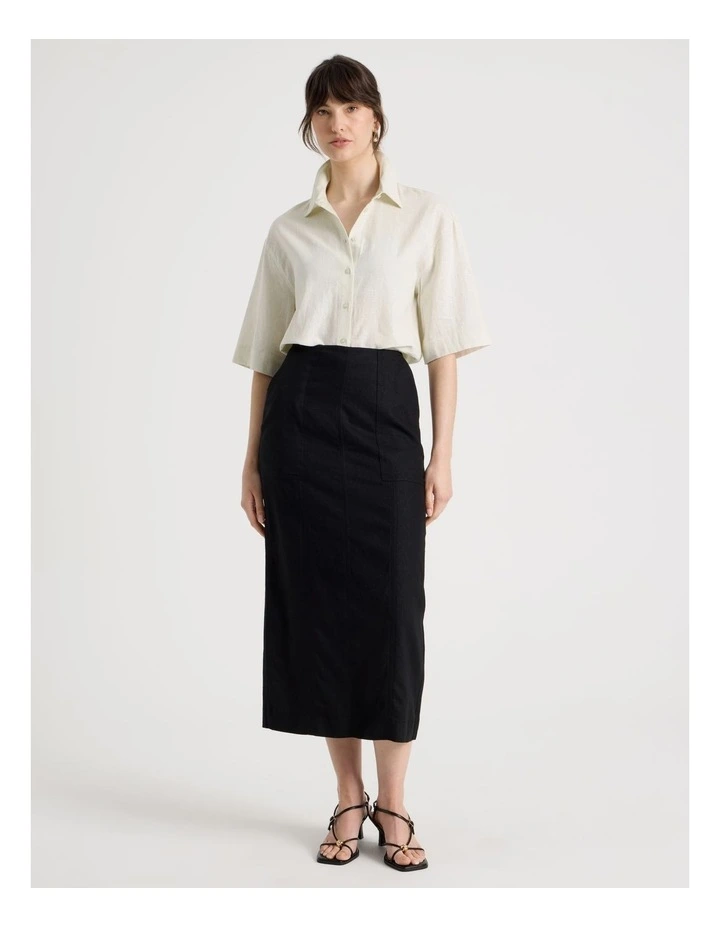 Short Sleeve Linen Blend Boxy Shirt in Ecru image 2
