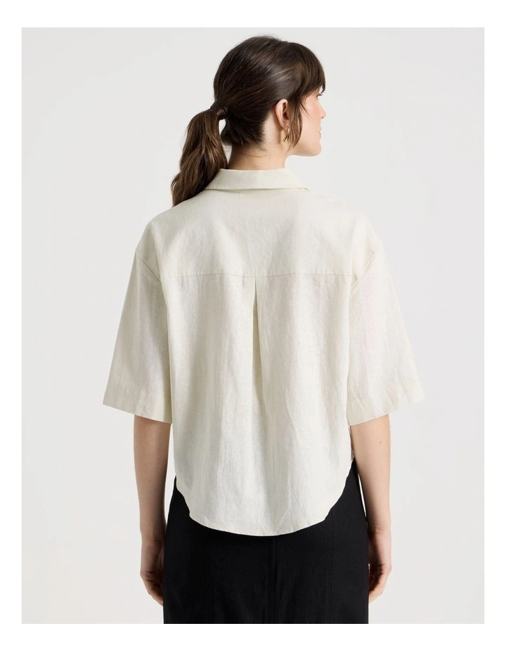 Short Sleeve Linen Blend Boxy Shirt in Ecru image 6