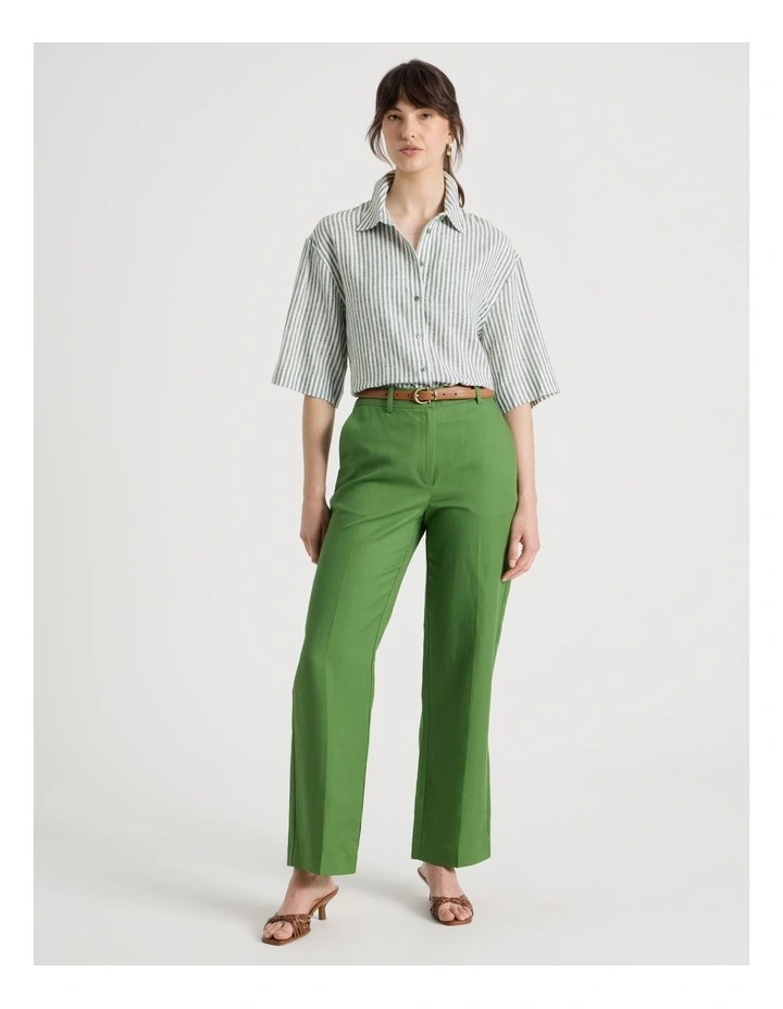Short Sleeve Linen Blend Boxy Shirt in Cactus Stripe image 2