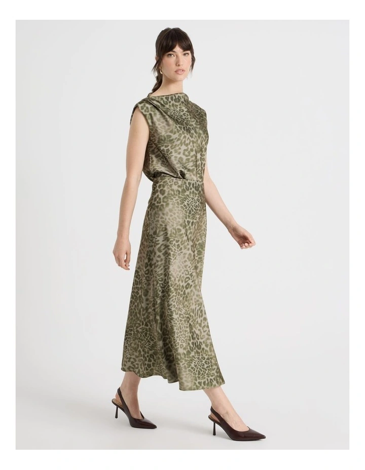 Sleeveless Poly Satin Top in Olive Ocelot Print image 2