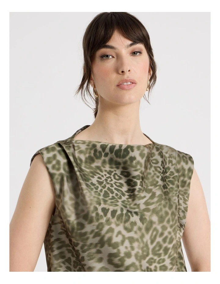 Sleeveless Poly Satin Top in Olive Ocelot Print image 3