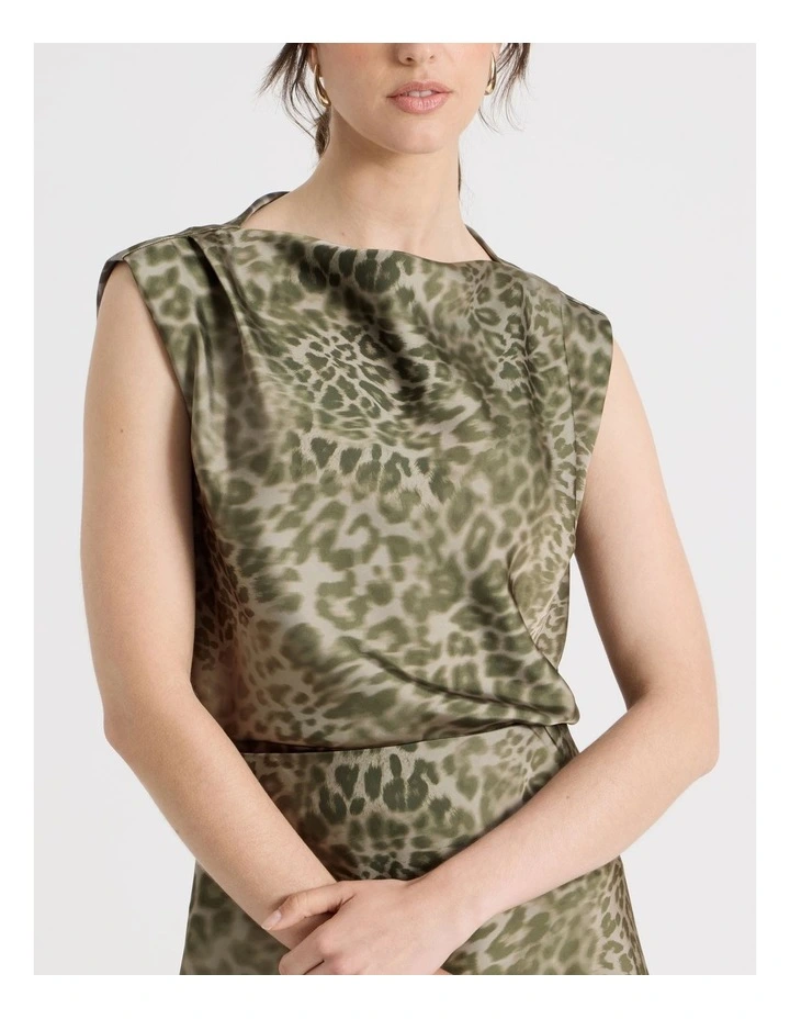 Sleeveless Poly Satin Top in Olive Ocelot Print image 6