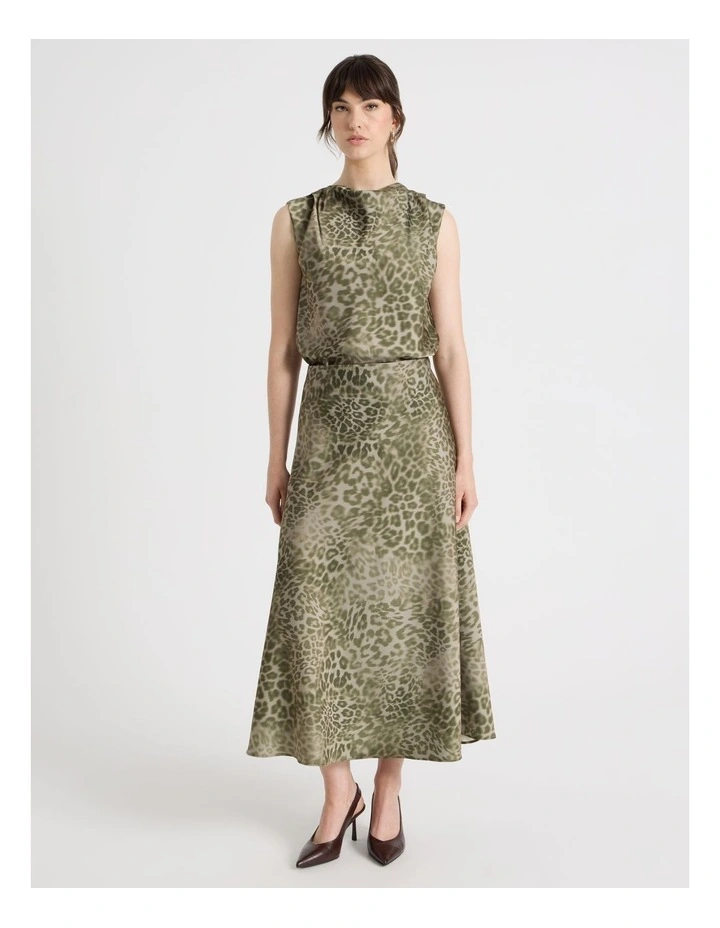 Sleeveless Poly Satin Top in Olive Ocelot Print image 7