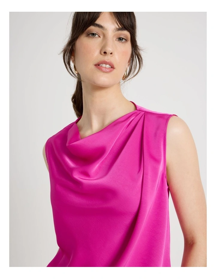 Sleeveless Satin Drape Neck Top in Very Berry image 2