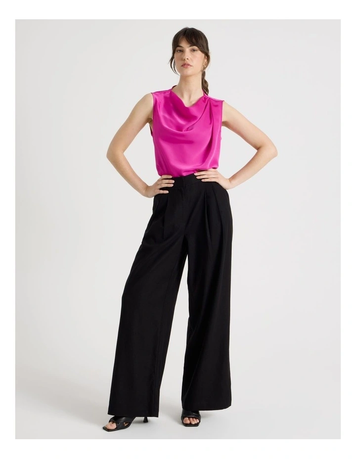 Sleeveless Satin Drape Neck Top in Very Berry image 3