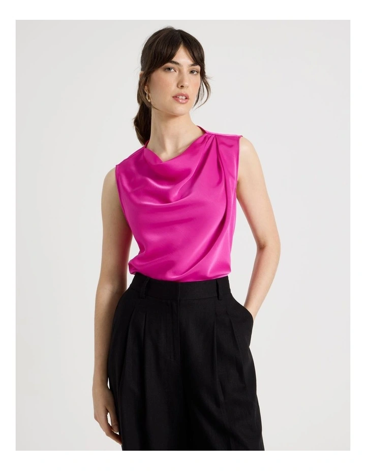 Sleeveless Satin Drape Neck Top in Very Berry image 4