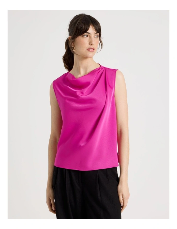 Sleeveless Satin Drape Neck Top in Very Berry image 5