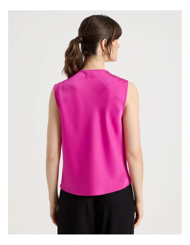Sleeveless Satin Drape Neck Top in Very Berry image 6