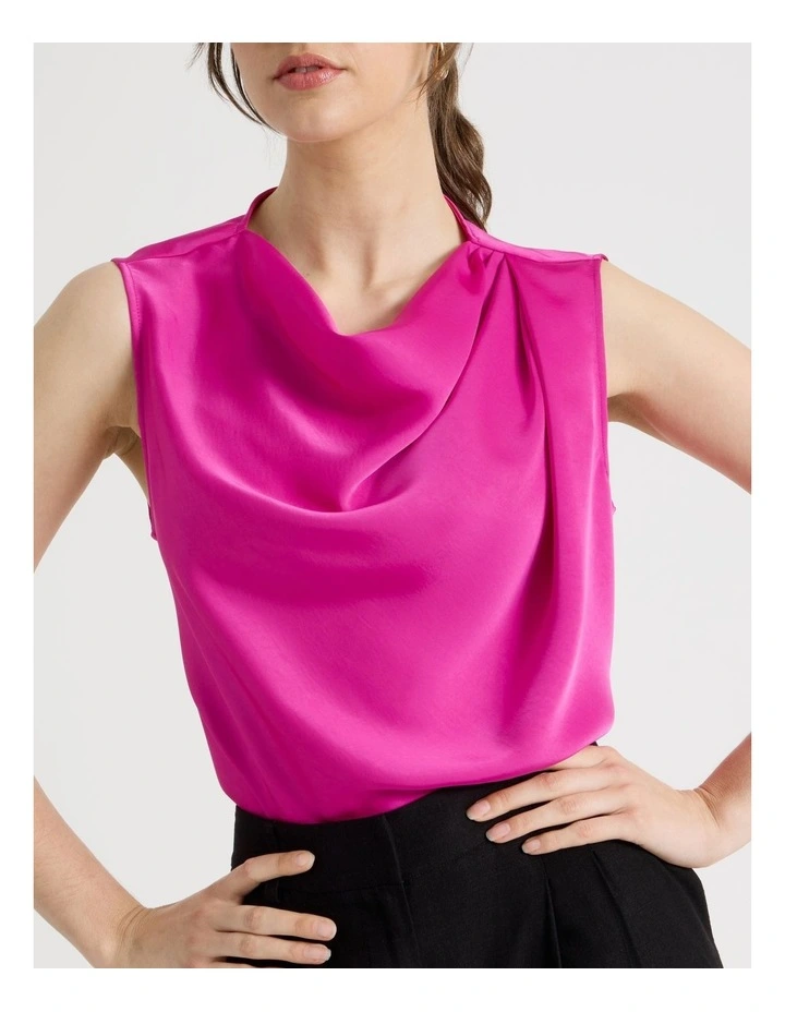 Sleeveless Satin Drape Neck Top in Very Berry image 7