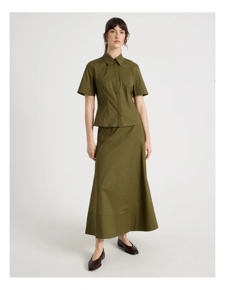 Short Sleeve Peplum Shirt in Olive image 2