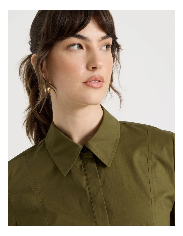 Short Sleeve Peplum Shirt in Olive image 3