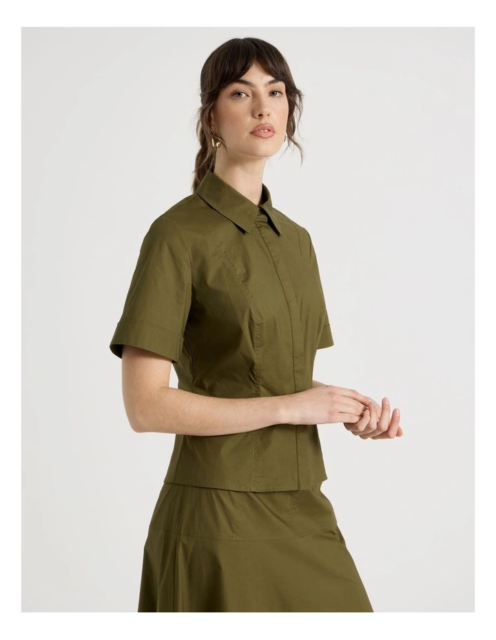 Short Sleeve Peplum Shirt in Olive image 4