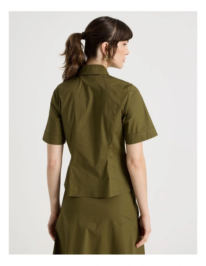 Short Sleeve Peplum Shirt in Olive image 6