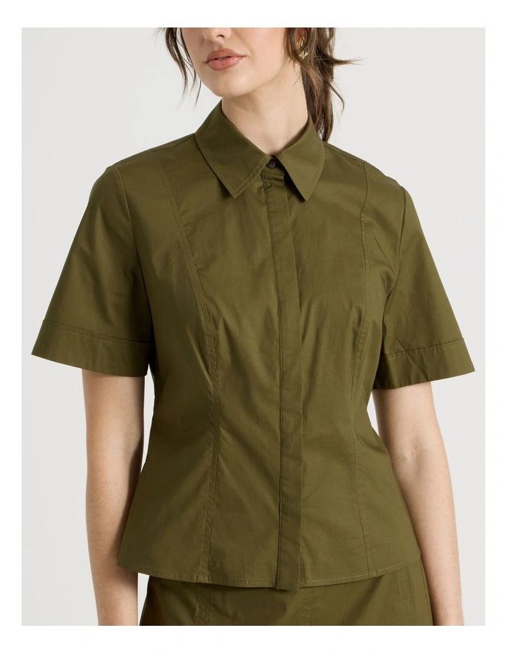 Short Sleeve Peplum Shirt in Olive image 7