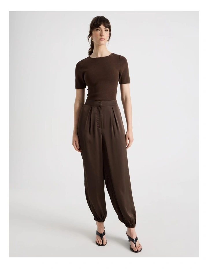Short Sleeve Knit Tee in Dark Brown image 2