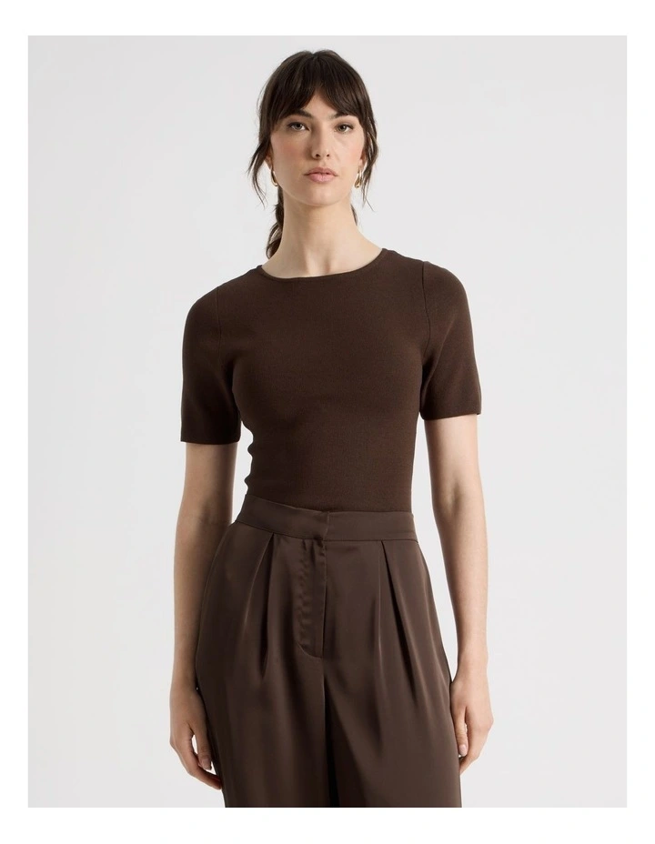 Short Sleeve Knit Tee in Dark Brown image 3