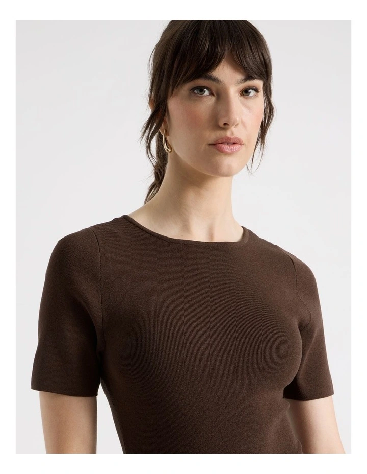 Short Sleeve Knit Tee in Dark Brown image 4