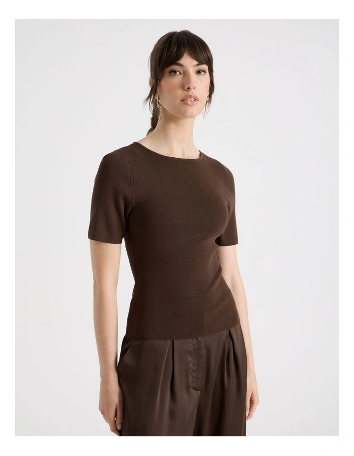 Short Sleeve Knit Tee in Dark Brown image 5
