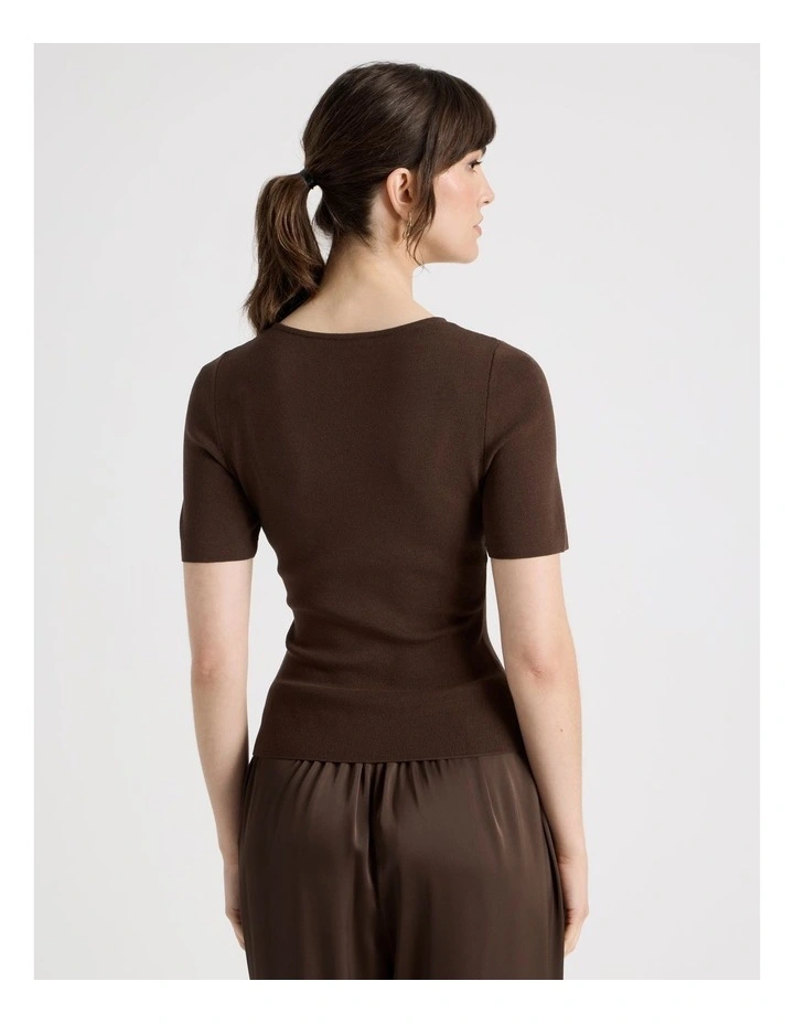 Short Sleeve Knit Tee in Dark Brown image 6