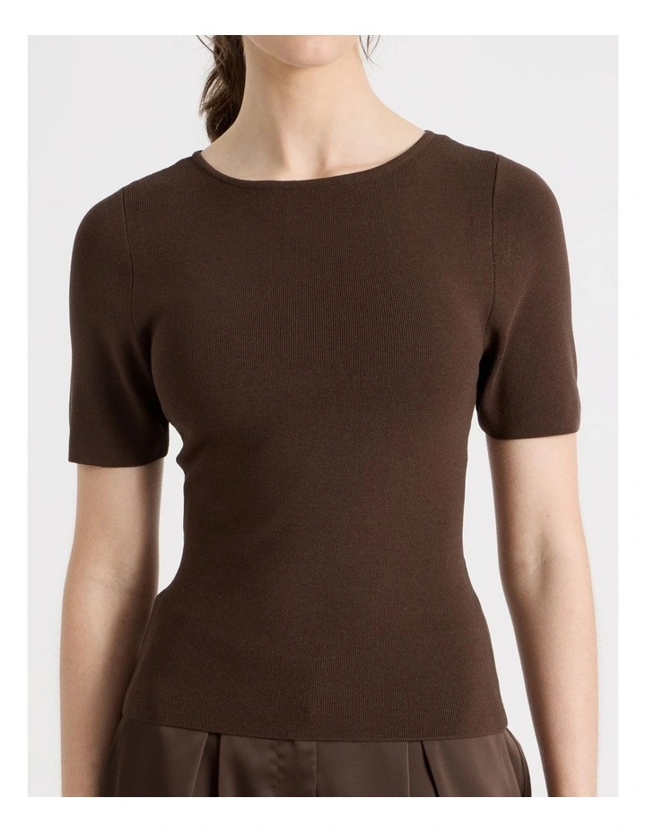 Short Sleeve Knit Tee in Dark Brown image 7