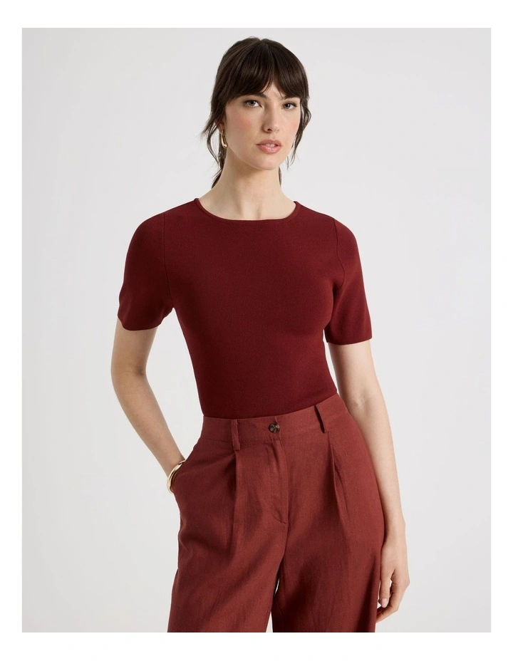 Short Sleeve Knit Tee in Wine image 1