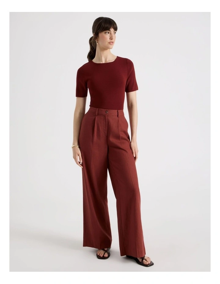 Short Sleeve Knit Tee in Wine image 2