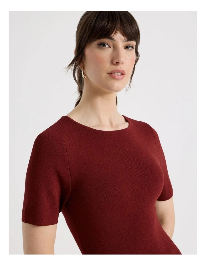 Short Sleeve Knit Tee in Wine image 4