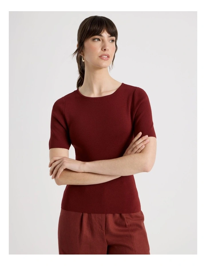 Short Sleeve Knit Tee in Wine image 5