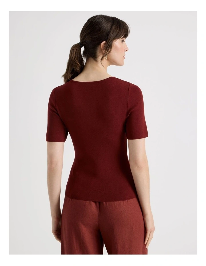 Short Sleeve Knit Tee in Wine image 6