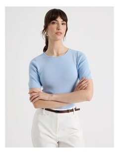 Short Sleeve Knit Tee in Blue
