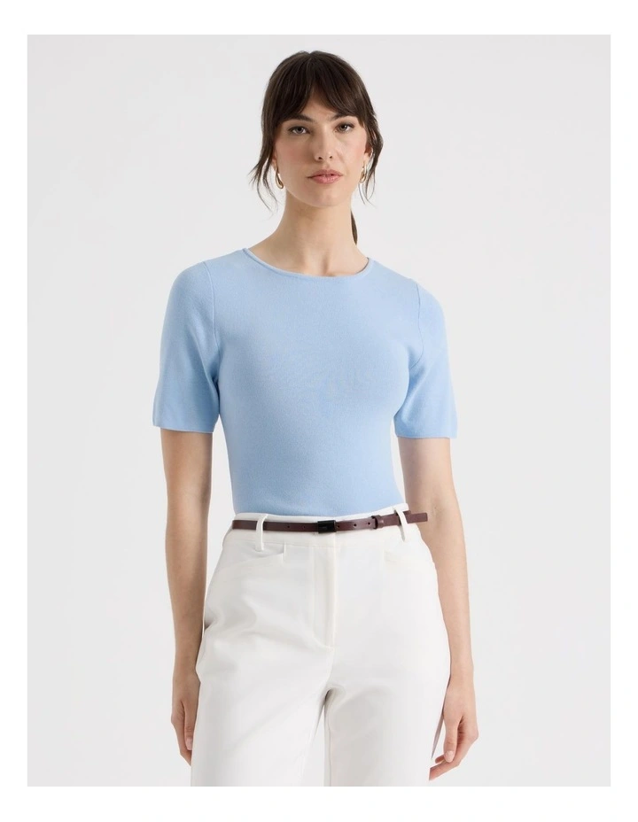 Short Sleeve Knit Tee in Blue image 3