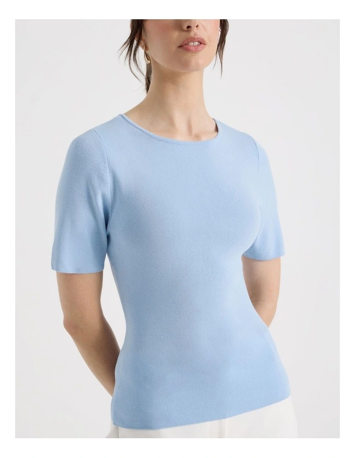 Short Sleeve Knit Tee in Blue image 7