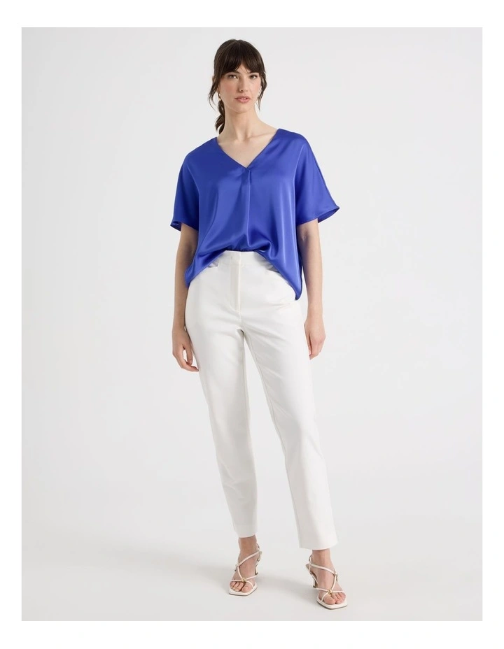 Short Sleeve Satin V Neck Tee in Cobalt image 3