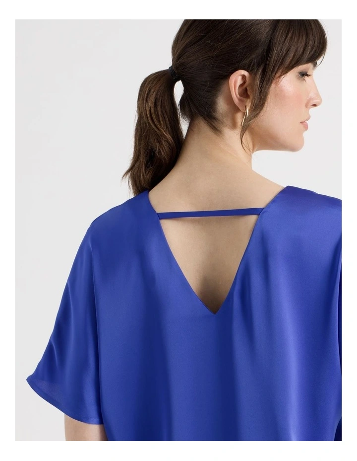 Short Sleeve Satin V Neck Tee in Cobalt image 4