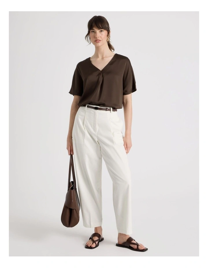 Short Sleeve Satin V Neck Tee in Dark Brown image 2