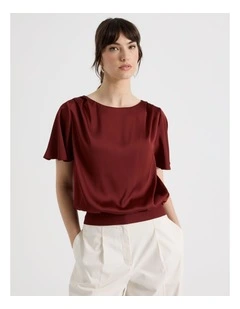 Satin Elastic Waist Tee in Wine