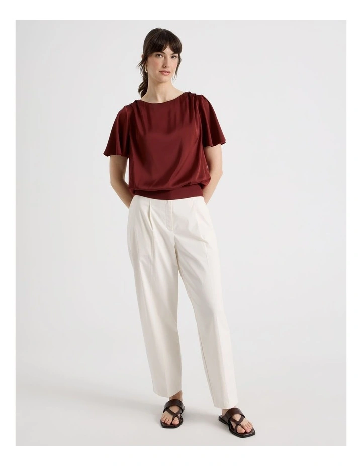 Satin Elastic Waist Tee in Wine image 2