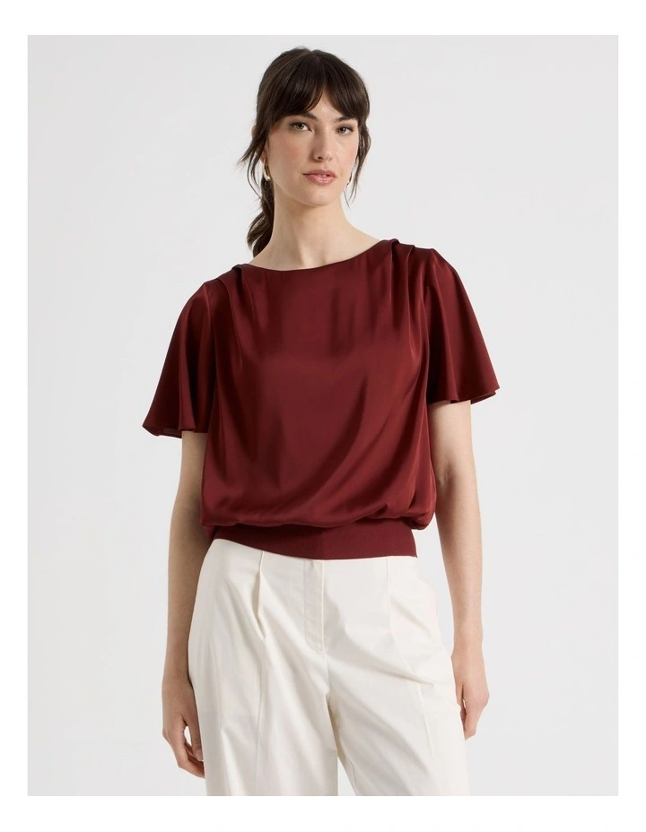 Satin Elastic Waist Tee in Wine image 4