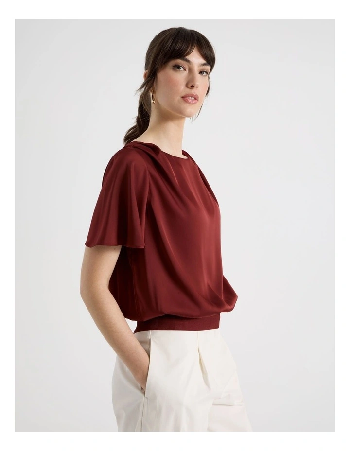 Satin Elastic Waist Tee in Wine image 5