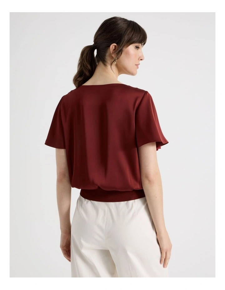 Satin Elastic Waist Tee in Wine image 6